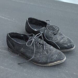 Mia Women's 9 Black Faux Suede‎ Lace Up Loafer Style Shoes